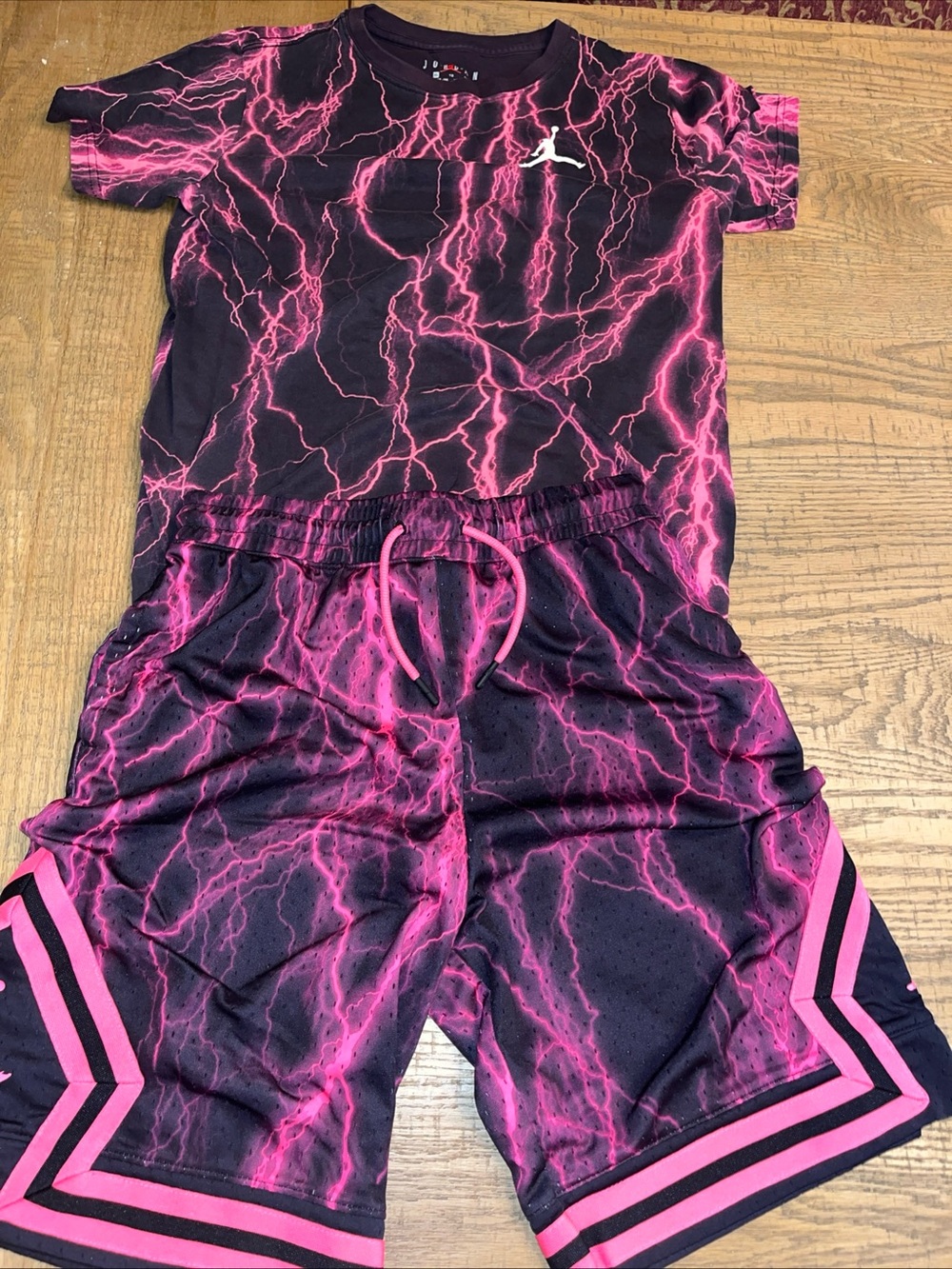 Jordan Dri-FIT Basketball Mesh Shorts & Cotton Shirt XL Black Pink Lightening